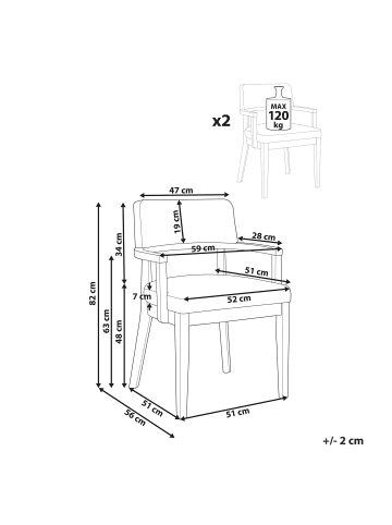 Beliani 2er-Set Esszimmerstuhl DALBO in Beige/Braun