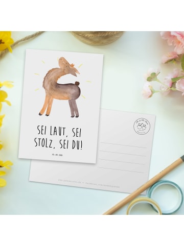 Mr. & Mrs. Panda Postkarte Sei du Mutig mit Spruch in Weiß