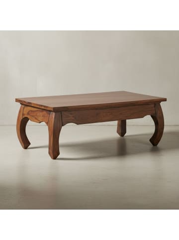 KADIMA DESIGN Couchtisch KANADA: Opium-Form, Massivholz, Akazienholz, pflegeleicht in Braun