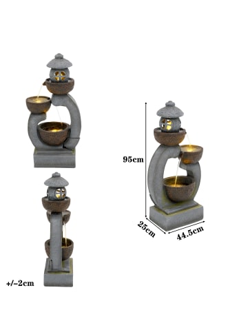 ABRIHOME LED Gartenbrunnen in Steingrau 25x44,5x95 cm für Garten Terrasse