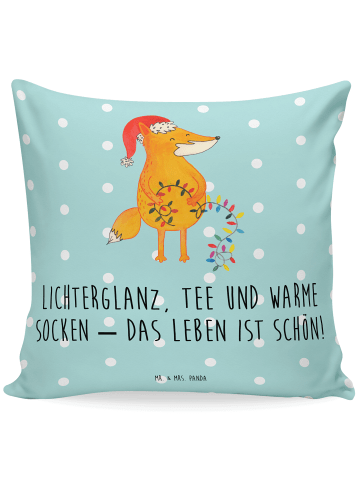 Mr. & Mrs. Panda Dekokissen Fuchs Weihnachten mit Spruch in Türkis Pastell