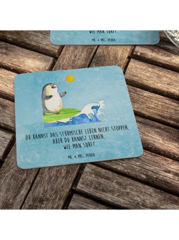 Mr. & Mrs. Panda Tassenuntersetzer Pinguin Surfer mit Spruch in Eisblau