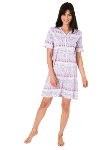 NORMANN Nachthemd kurzarm Ethnolook - 45115 in hellblau