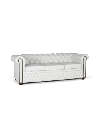 Giner y Colomer Dreisitziges Chester-Sofa gepolstert mit weißem Naturleder in White