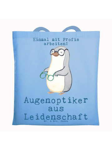 Mr. & Mrs. Panda Jutebeutel Augenoptiker Leidenschaft mit Spruch in Sky Blue