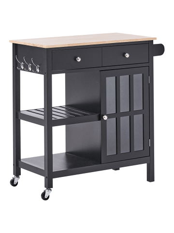 Beliani Servierwagen GENOA in Schwarz/Braun - (W) 80 x (H) 88 x (L) 43 cm