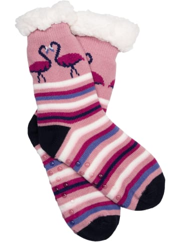 styleBREAKER ABS Kuschelsocken Streifen Flamingo in Mauve