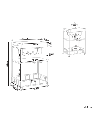 Beliani Servierwagen HULLET in Schwarz/Braun - (W) 62 x (H) 89 x (L) 37 cm
