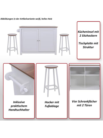 MCW Kücheninsel P61 mit 2 Sitzhockern, Schwarz, dunkles Holz