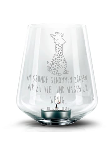 Mr. & Mrs. Panda Gravur Teelicht Giraffe Zufrieden mit Spruch in Transparent