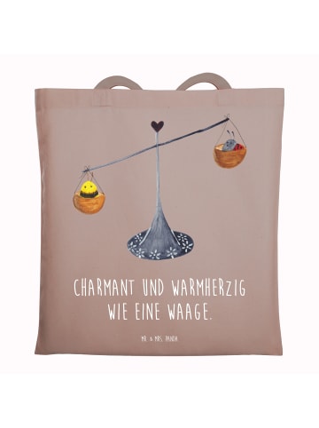 Mr. & Mrs. Panda Schultertasche Sternzeichen Waage mit Spruch in Braun Pastell
