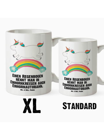Mr. & Mrs. Panda Tasse Einhorn Regenbogen mit Spruch in Weiß
