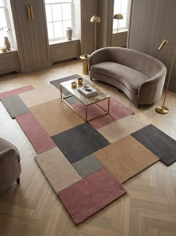 KADIMA DESIGN Wollteppich handgetuftet, geometrisch, rutschfest, Teppich Wolle in Grau-Rosa