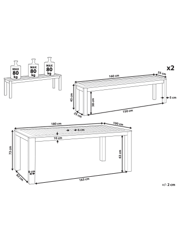 Beliani 3-tlg Gartentisch Set TUSCANIA in Braun