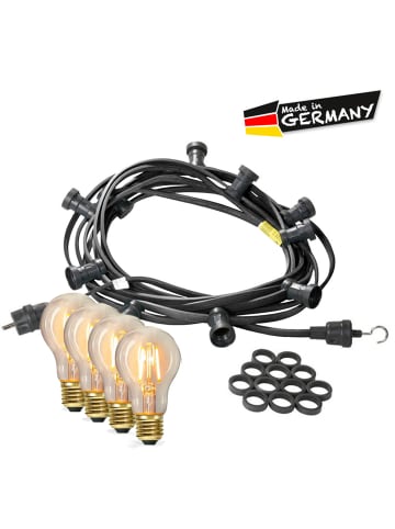 SATISFIRE Garten Party Lichterkette Illu 60x LED Edison Filament Glühbirne 40m schwarz
