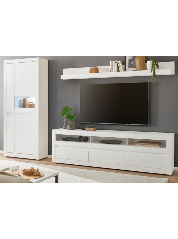 Furn.Design Wohnwand weiß matt, Evoke Eiche, Wohnkombination 3-teilig, Soft-Close-Funktion