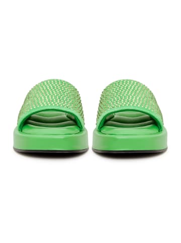 CESARE GASPARI Leder-Juwel-Plateau-Slipper in Green