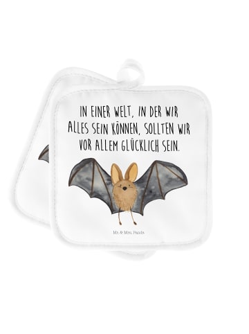 Mr. & Mrs. Panda Topflappen Fledermaus Flügel mit Spruch in Weiß