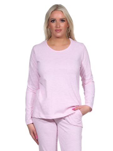 NORMANN langarm Schlafanzug Oberteil Pyjama Shirt Mix & Match Streifen in rosa