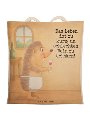 Mr. & Mrs. Panda Strandtasche Igel Wein Design mit Spruch in Weiß