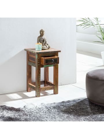 KADIMA DESIGN Shabby-Chic Beistelltisch Mangoholz: Schublade, Braun, 30 kg Traglast