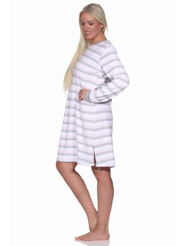 NORMANN Frottee Nachthemd langarm Bündchen Blockstreifen - 77671 in rosa