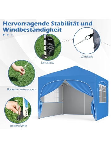 COSTWAY 3x3 m Faltpavillon mit 4 Seitenwänden in Blau