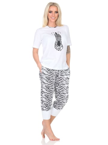 NORMANN Kurzarm Schlafanzug Capri Pyjama Shorty - 84886 in weiß