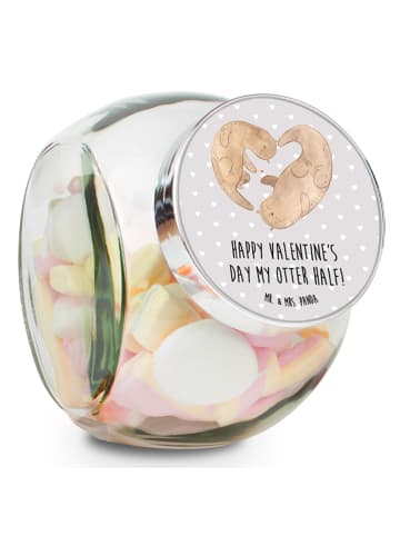 Mr. & Mrs. Panda Bonbonglas Otter Valentine mit Spruch in Grau Pastell