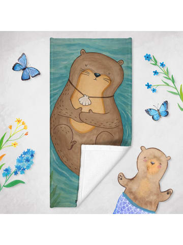 Mr. & Mrs. Panda Badehandtuch Otter Muschel Design ohne Spruch in Grau Pastell