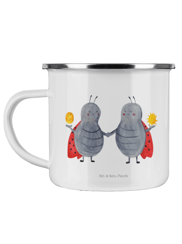 Mr. & Mrs. Panda Camping Emaille Tasse Sternzeichen Zwilling ohn... in Weiß