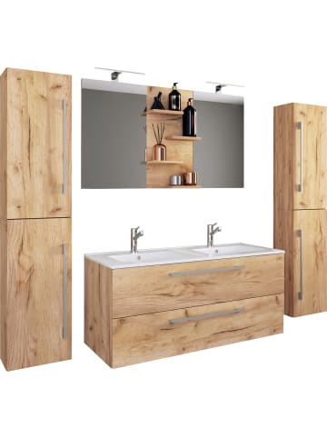 VCM  5-tlg. Doppel Waschplatz Zwei Waschtisch Budasi SP in Honig-Eiche