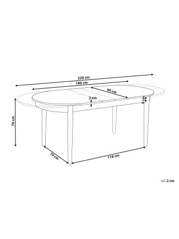 Beliani Ausziehbarer Tisch LARTO in Braun - (W) 90 x (H) 76 x (L) 180 cm