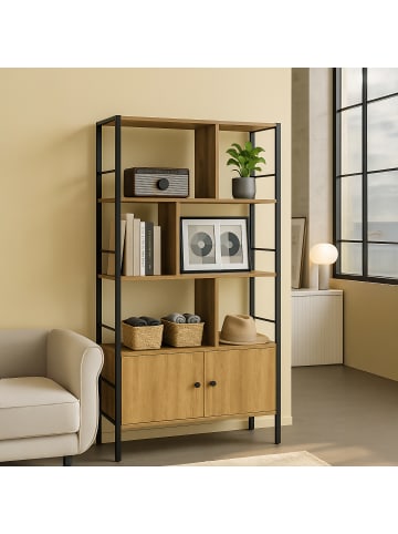 relaxdays Bücherregal in Natur/ Schwarz - (B)74 x (H)154,5 x (T)30 cm