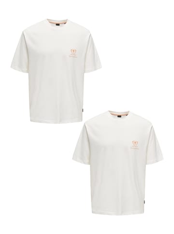 Only&Sons T-Shirt 2er-Set Kurzarm locker geschnitten Rundhals in Weiß-Orange