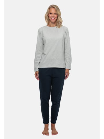 Schiesser Schlafanzug Cotton in Dunkelblau / Grau
