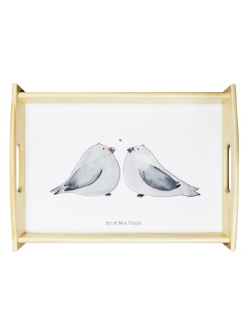 Mr. & Mrs. Panda tablett aus holz Turteltauben Liebe ohne Spruch in Weiß