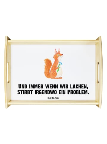 Mr. & Mrs. Panda Rutschfestes Tablett Eichhörnchen Blume mit Spruch in Weiß