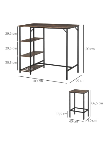 HOMCOM Bartisch-Set in Schwarz & Rustikales Braun 109L x 60B x 100H cm