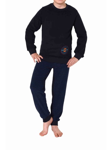 NORMANN langarm Frottee Schlafanzug Pyjama Bündchen - 77729 in blau