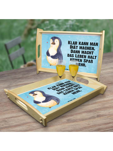 Mr. & Mrs. Panda Serviertablett Pinguin Diät mit Spruch in Eisblau