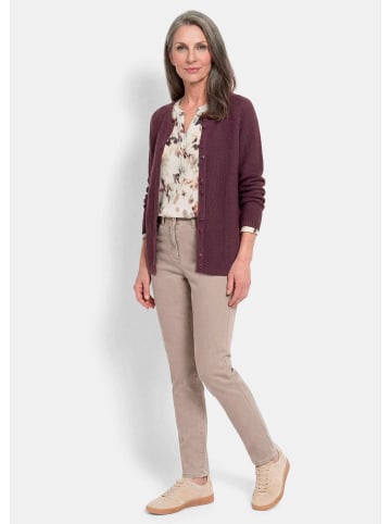 GOLDNER Kurzgröße: Cardigan aus Baumwolle, Rundhals in aubergine