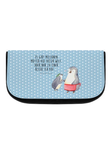 Mr. & Mrs. Panda Kosmetiktasche Pinguin mit Kind mit Spruch in Blau Pastell