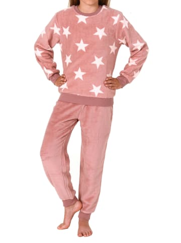 NORMANN langarm Schlafanzug Bündchen Sterne Coralfleece - 76984 in rosa