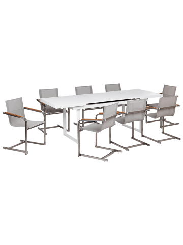 Beliani 9-tlg Gartentisch Set VALCANETTO/COSOLETO in Weiß/Beige/Silber
