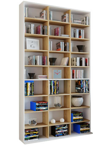 VCM Holz CD DVD Standregal Bücherregal Regal Megosa XL in Weiß / Honig-Eiche