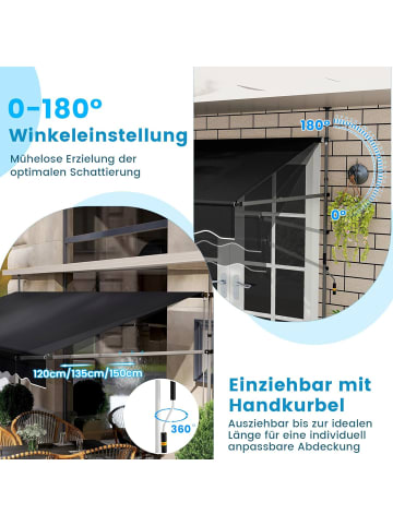 COSTWAY Klemmmarkise ohne Bohren 400 cm in Schwarz