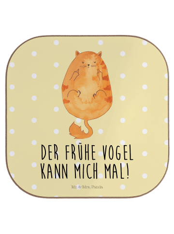 Mr. & Mrs. Panda Tassenuntersetzer Katze Frühaufsteher mit Spruch in Gelb Pastell