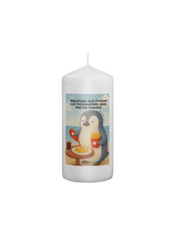 Mr. & Mrs. Panda Kerze Pinguin Pommes Design mit Spruch in Weiß