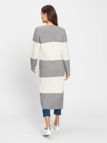 Heine Strickmantel in steingrau-ecru-geringelt